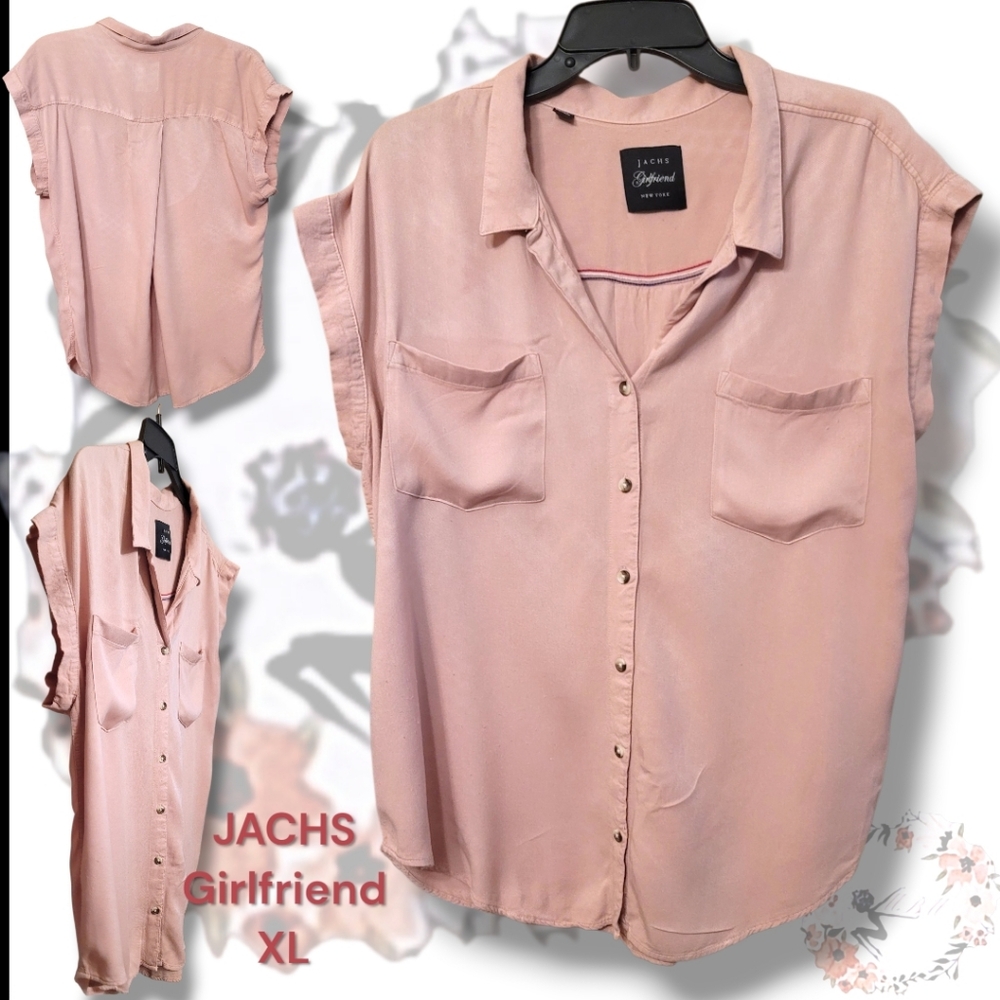 JACHS Girlfriend Dusty Rose Button Up Cap Sleeve Top XL